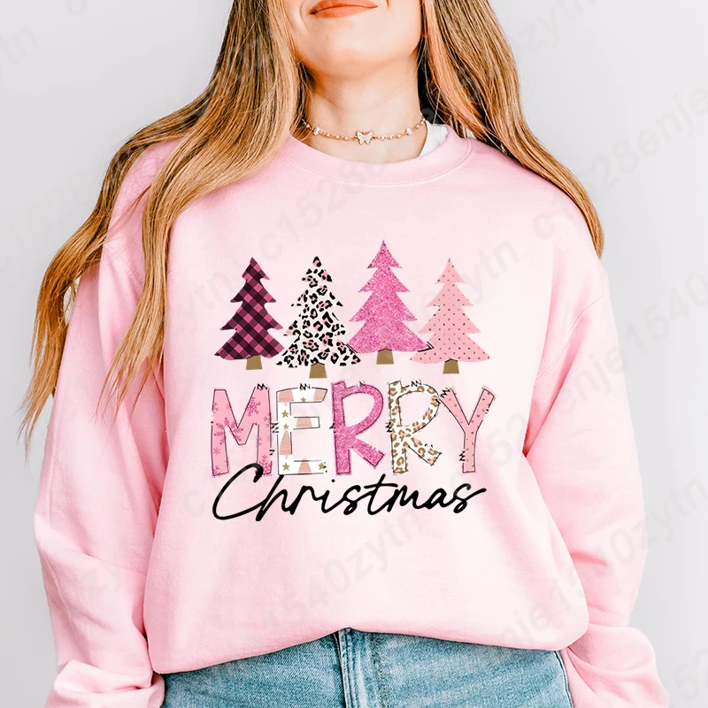 Pull à manches longues et col rond pour femme, arbre de Noël et joyeux Noël, imprimé graphique, PVD, vacances d'hiver, Y-Pull