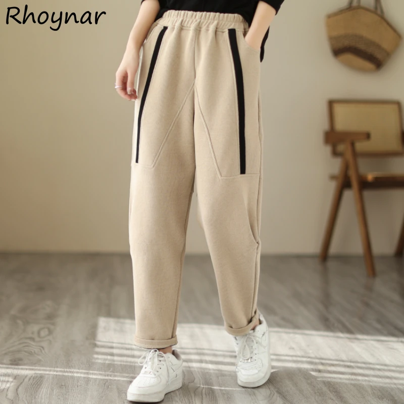 Harem Pant Women Plus Velvet Thicker Winter Keep Warm Loose Korean-style Trendy Casual Design Radish 6XL All-match Elastic Waist