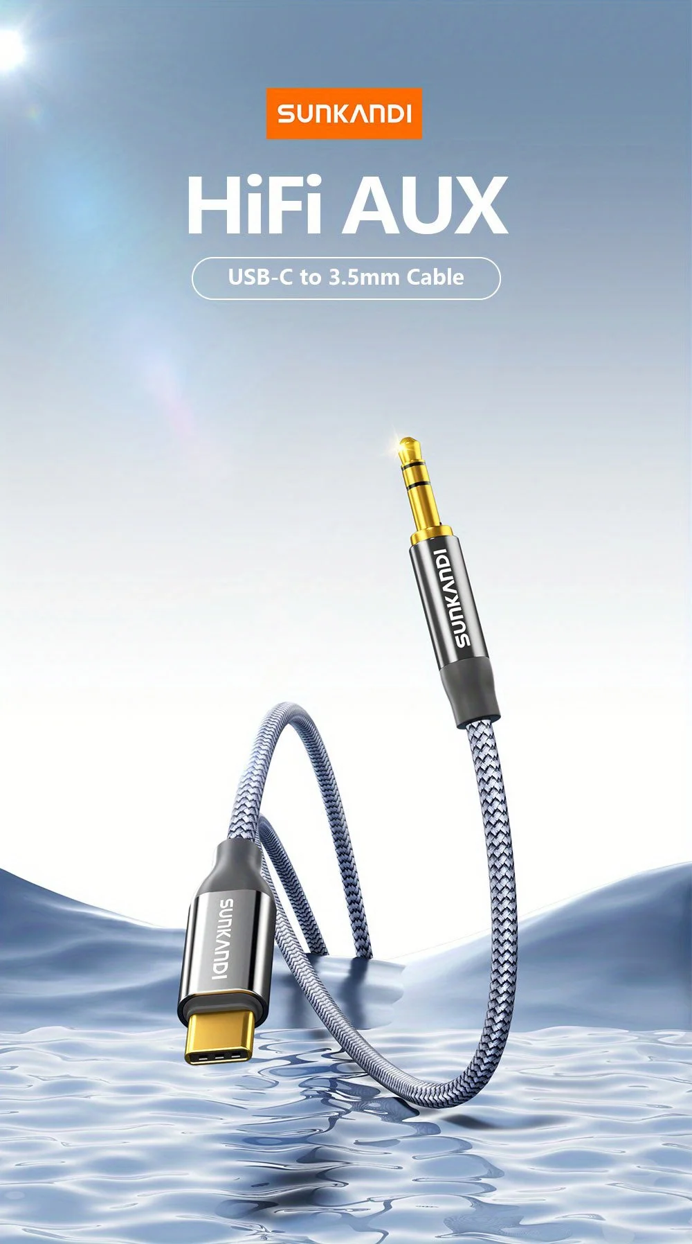 SUNKANDI USB C auf 3,5 mm Kopfhörerkabel, Typ C auf 3,5 mm Kopfhörer-Stereo-Audiokabel für iPhone 16 15, Samsung Galaxy – Detail 1