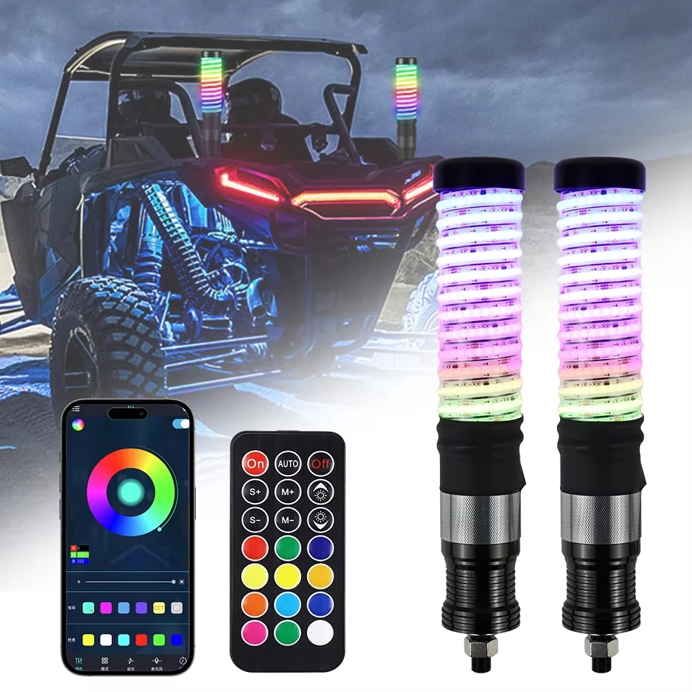 

for Polaris Ranger, General, RZR UTV 1FT Spiral LED Fat Whip Light Antenna RGB Chasing Remote & APP Fatty Lighted Whips Reverse