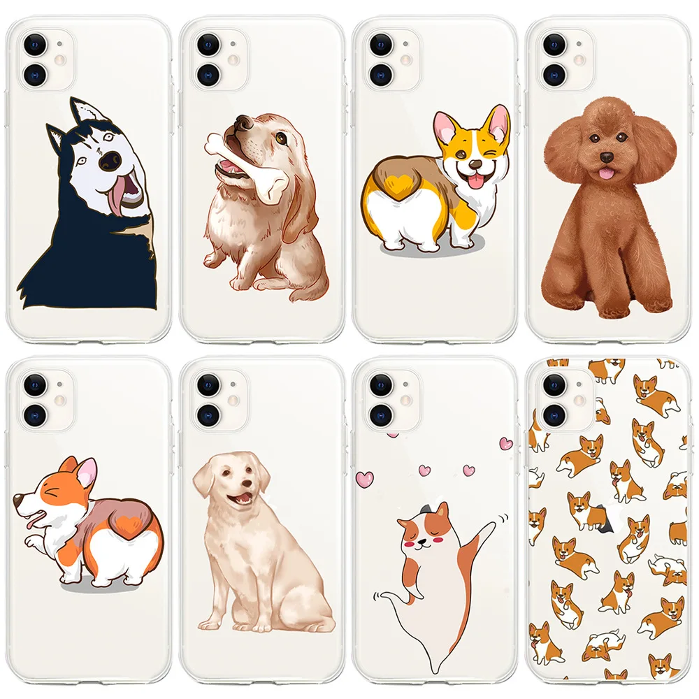 Cartoon Hond Telefoon Case Voor iPhone 16 15 14 13 12 11 Pro XS MAX 7 XR 8 7 Plus Clear cover Fundas