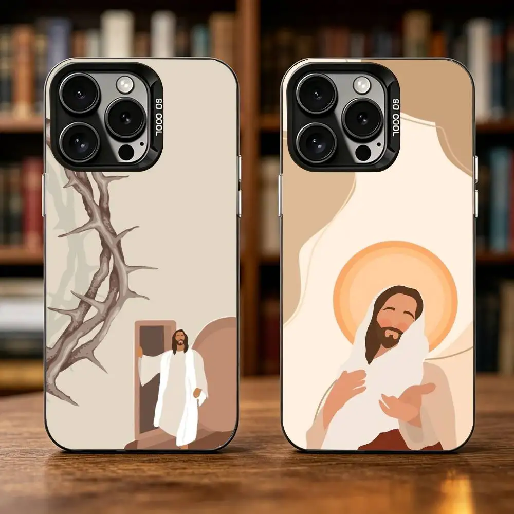 

Cartoon C-Christian Jesus Phone Case For iPhone 17,16,15,14,13,12,11 Plus,Pro Max,XS,Colorful Silver Black Cover