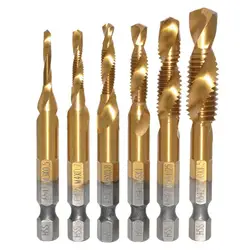 Drill Tap Bits Set Spiral Point High Speed Steel Tap Drill Set 6 Pcs Combination Drill & Taps High Hardness Screw Taps Tool Kit