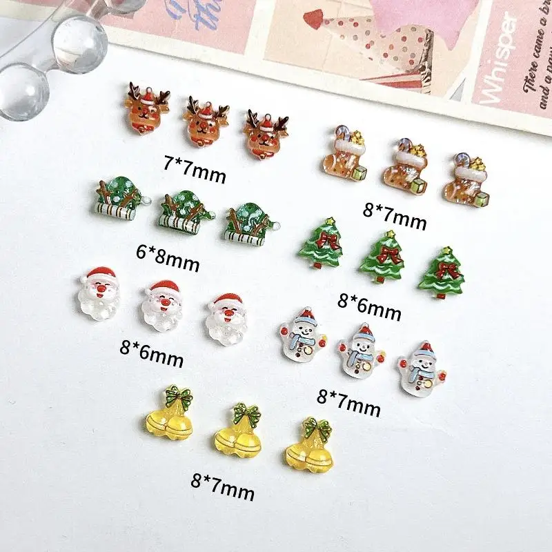 30 Uds. De adorable muñeco de nieve, Papá Noel, dijes de resina para uñas, dibujos animados, creativo, colorido, serie navideña, decoraciones artísticas para uñas, uñas DIY