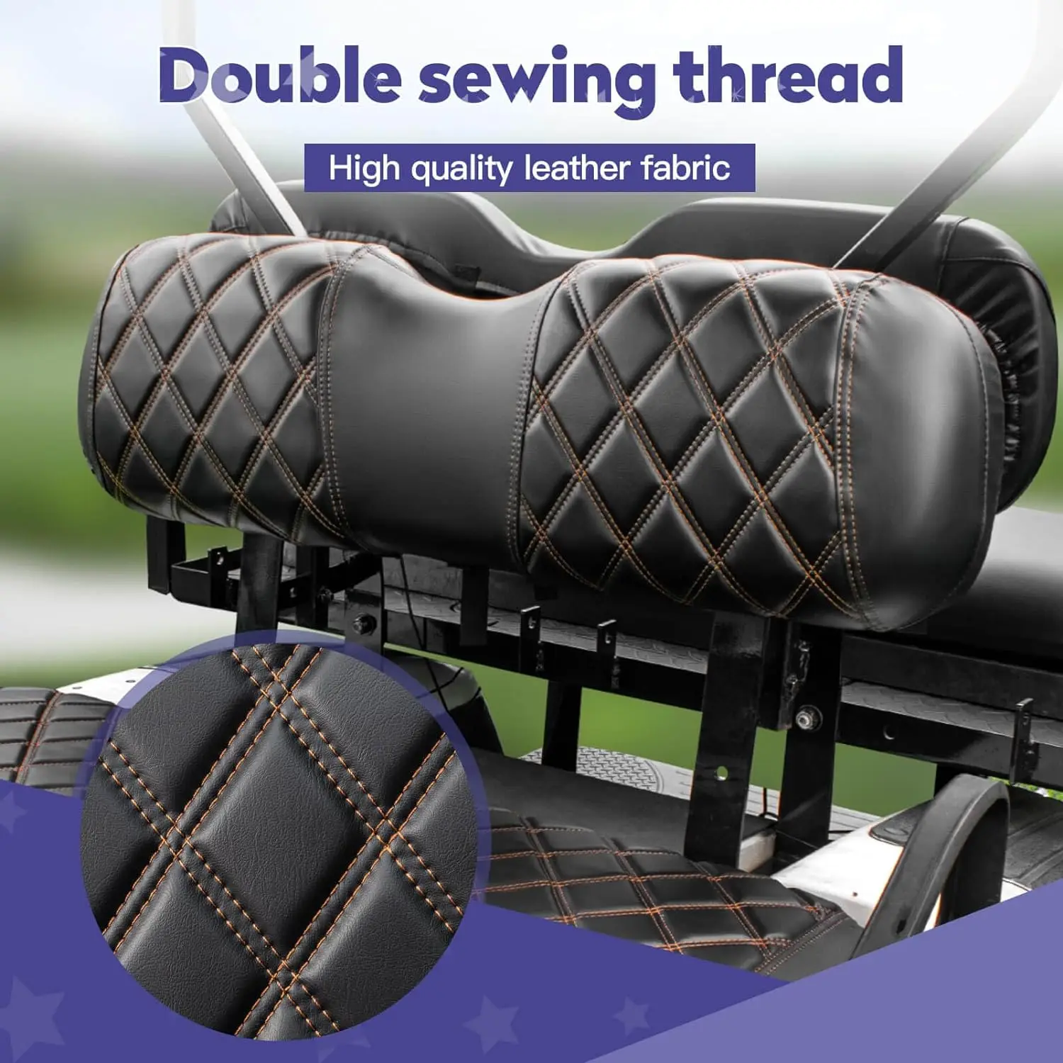 Golf Cart Seat Cover for EZGO TXT 1994-2013 Original Regular Cushion,Made of Vinyl Leather Front Seat Cover with Brown Stitching