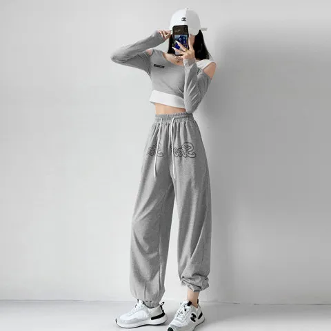 European and American Hip-hop Jazz Hip-hop Sweatpants Women's Loose Letter Corset Thin Casual Sweatpants