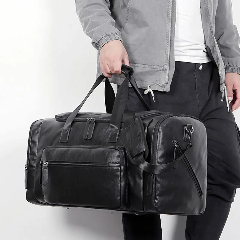 

Large Capacity Men's Travel Handbag PU Leather Business Trip Luggage Storage Bag Big Size Sports Gym Bags Man Shoulder Bag