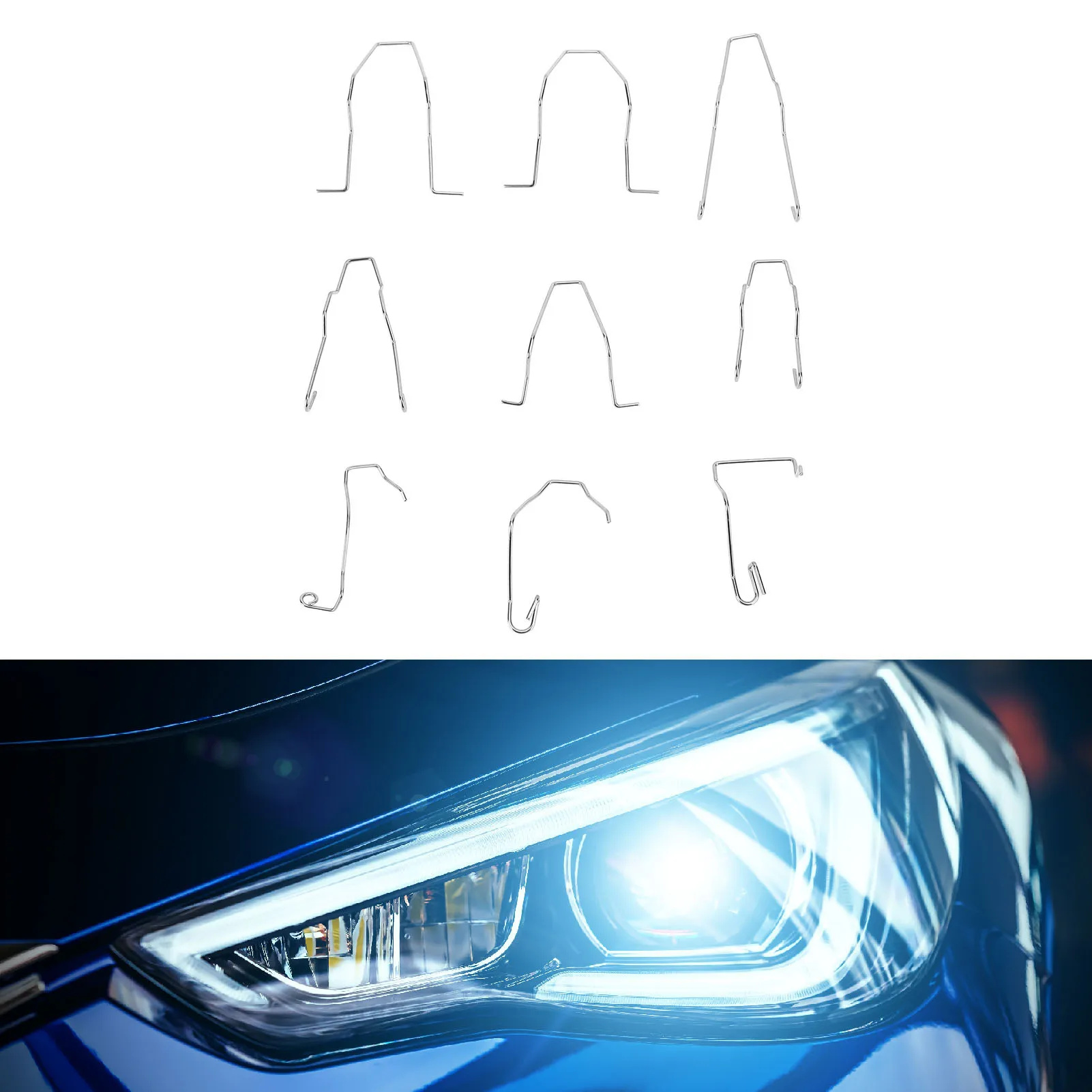 

9pcs Bulb Retaining Spring Clips Universal Stainless Steel Headlight Dip Dipped Beam Bulb Holder Clips for H1 H3 H4 H7 Bulbs