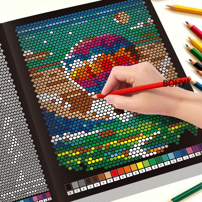1 Mosaic Decryption Coloring Brochure, Dot Matrix Digital Encoding, Hidden Mysterious Art Patterns, 32 Pages Adult Decompression