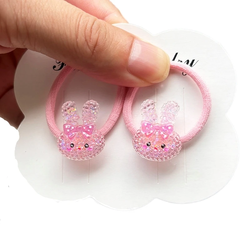 2PCS Sparkle Cartoon Starfish Rabbit Girls Lovely Elastic Hair Bands Princess Hair Accessories Children Hair Ties Baby Headwear