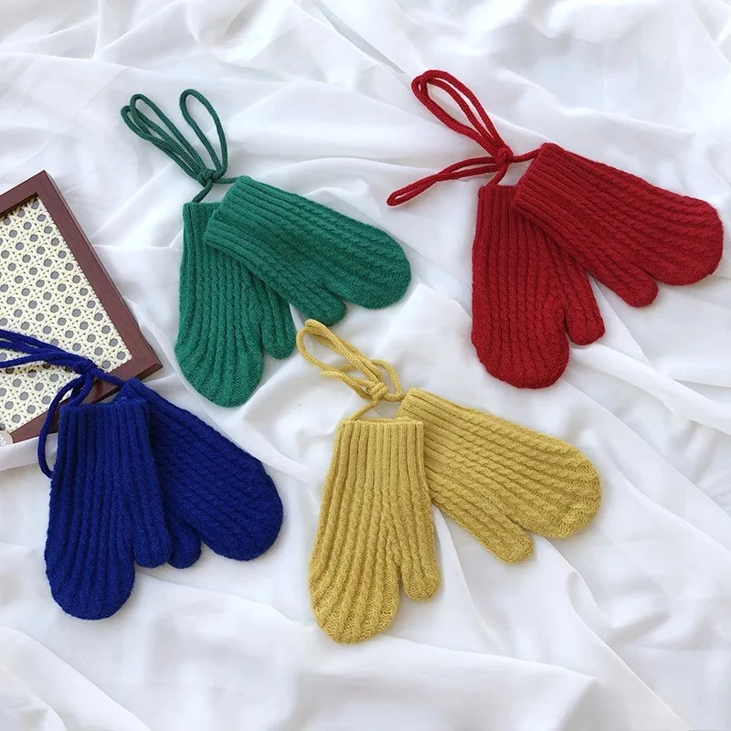 

Baby Winter Gloves Wool Candy Color Halter Mittens for Children Girls Boys Accessories Warm Kintted Kids Mitten 3-9Y