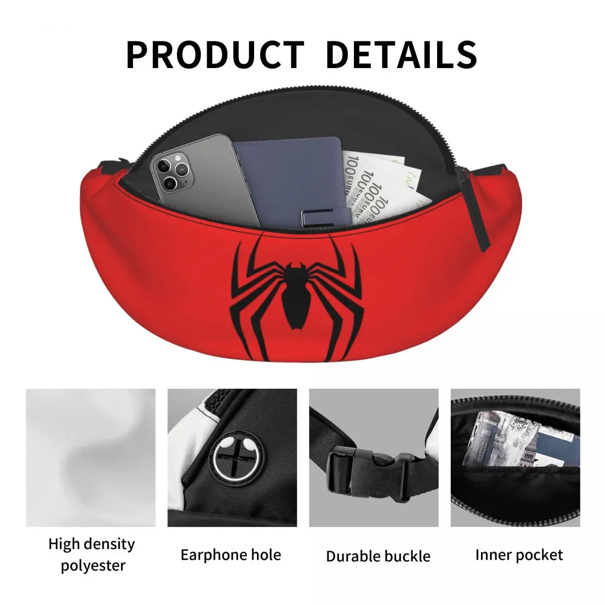 Fashion Cute Animal Little Spider Fanny Pack Women Men Crossbody Waist Bag for Travel Cycling Phone Money Pouch