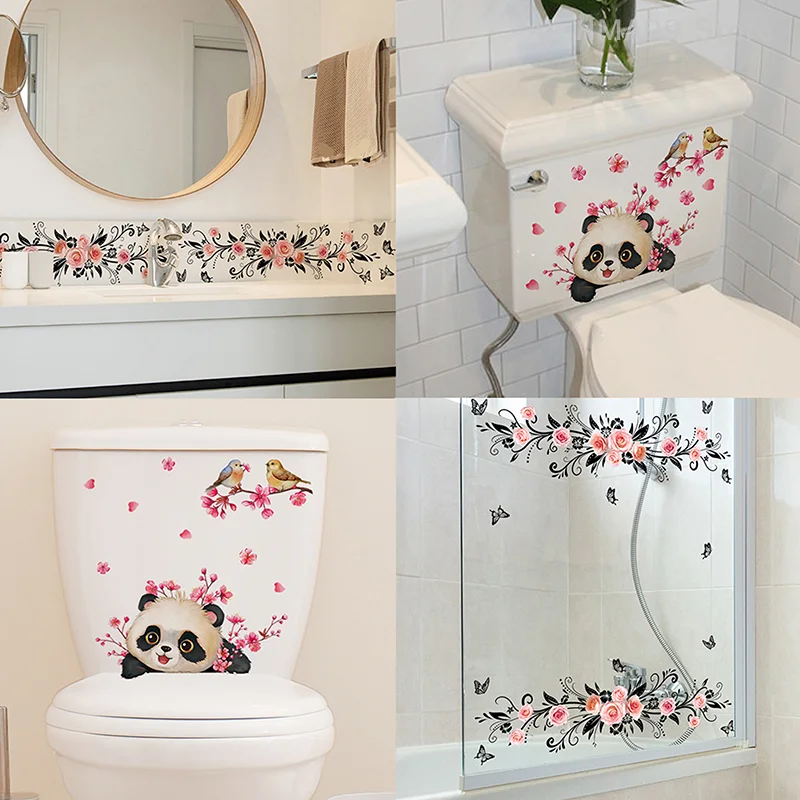 Caton Panda Double-sided Visual Rose Iris Vine Mirror Glass Sticker Waterproof Wall Sticker Bathroom Shower Glass Sticker