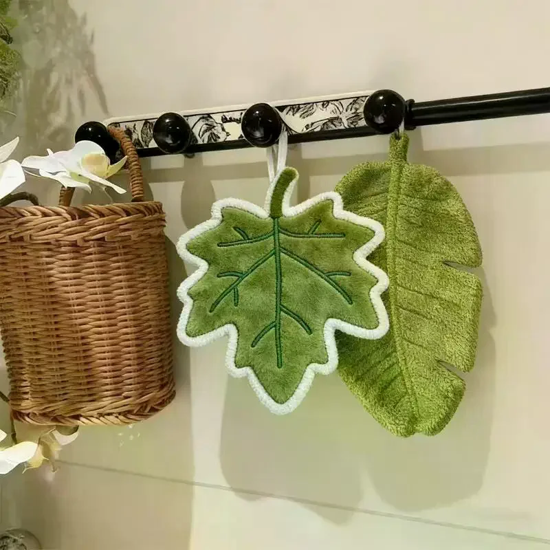 

Полотенце для кухни и ванной, толстое, впитывающее, из кораллового флиса, подвесное, милое, креативное, в форме листа растения