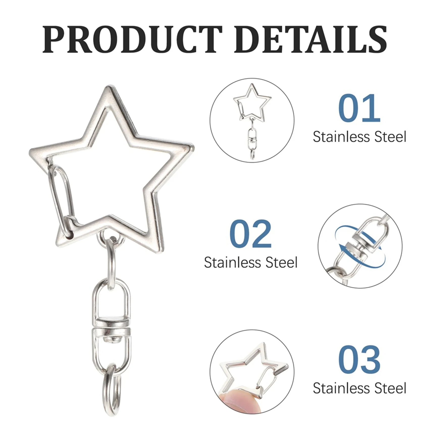 

【Festival】100Pc Star Shaped Spring Snap Keychain Clip With Chain Hanging Buckle And Open Jump Ring