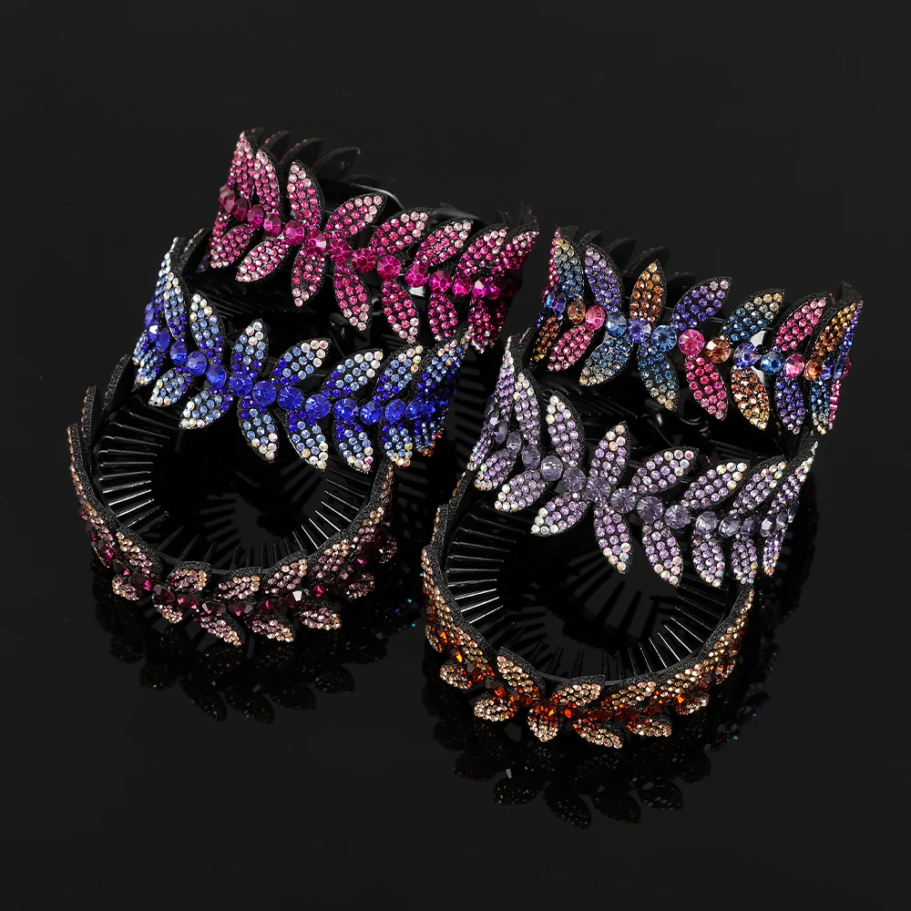 Fashion Crystal Rhinestone Hairpin Bun Hair Claw Clips Ponytail Buckle Hair Clip Expand Hair Accessories For Women Barrettes