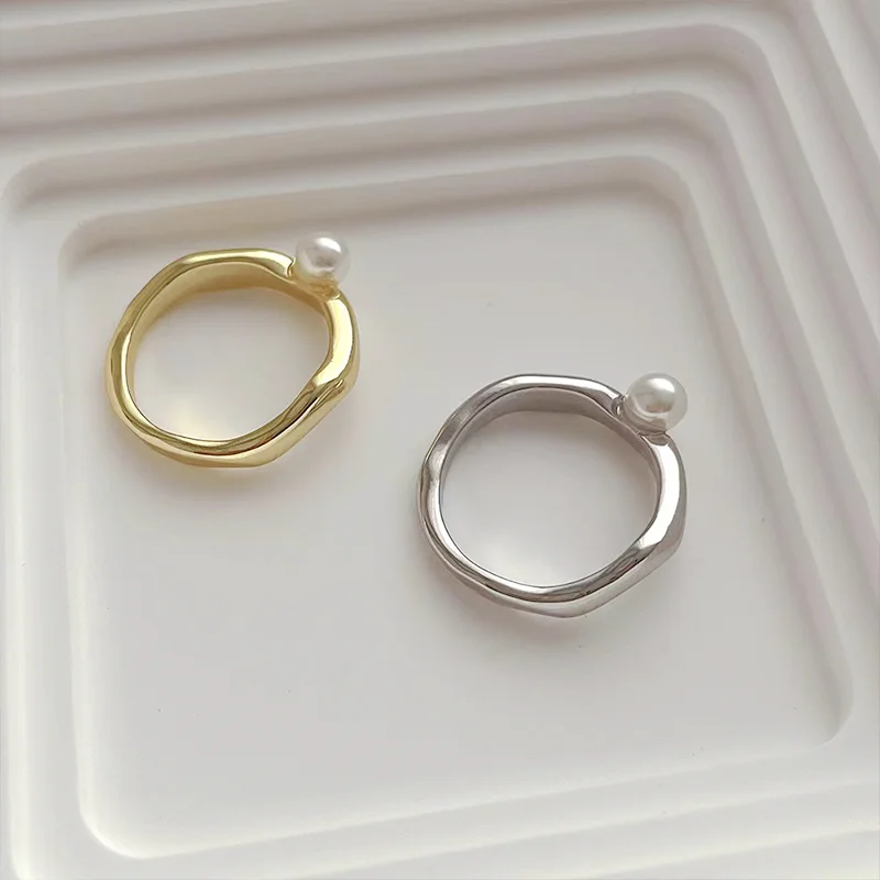 Korean Instagram Style Fashionable Irregular Imitation Pearl Ring New Trendy High end Design Sense Versatile Plain Ring