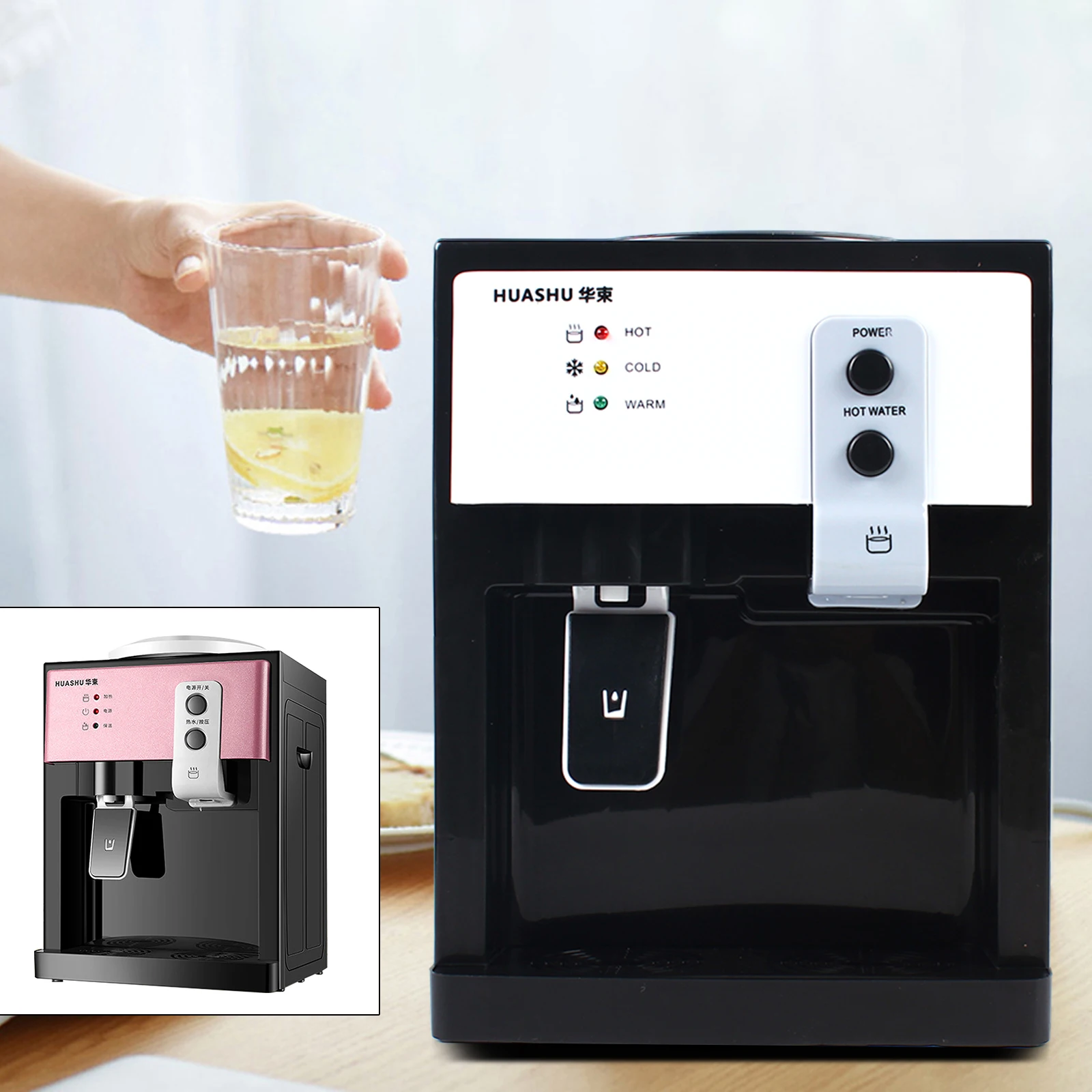 5 Gallon Top Loading Countertop Water Cooler Dispenser Hot&Cold Water Drinking Machine Rose Gold/White for Home