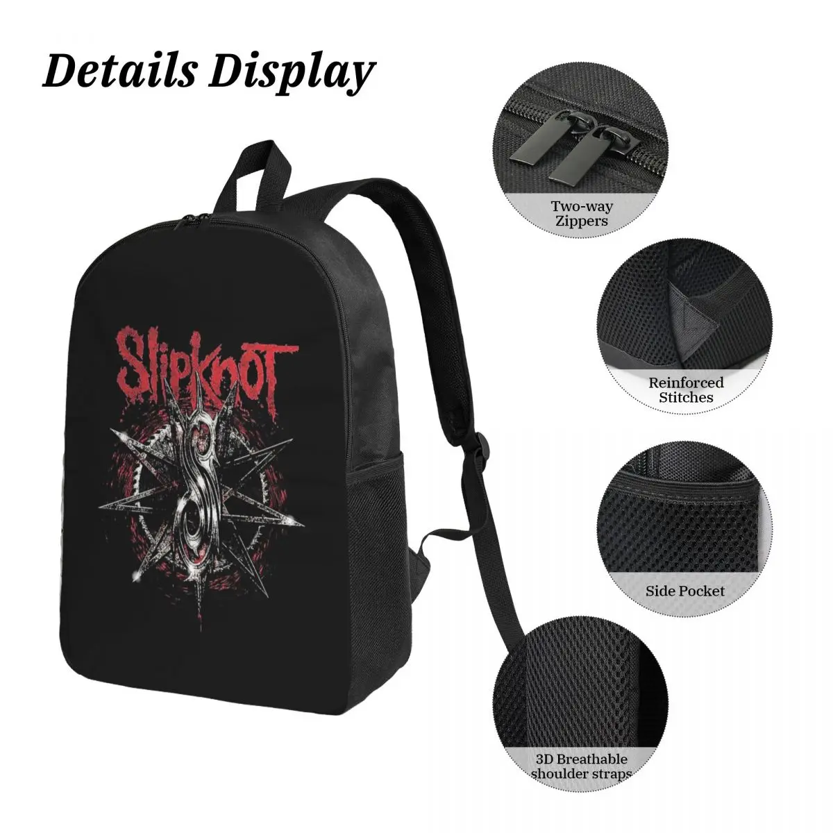 S-Slipknots – sac à dos de musique mentale lourde, sac d'école pour garçons et filles, sacs à bandoulière pour ordinateur, sac à déjeuner isolé 3ps, trousse à crayons