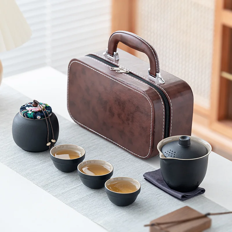 

Business gifts Travel tea set Quick cup a pot of three cups portable bowl small set of outdoor high-end kung fu