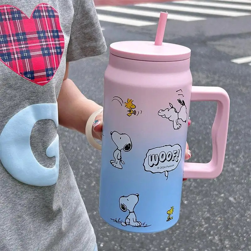 

Kawaii Snoopy Ice King Cup 50 унций большая емкость соломенная чашка из нержавеющей стали 304 милый мультяшный термоизоляционный стакан автомобильная чашка подарок