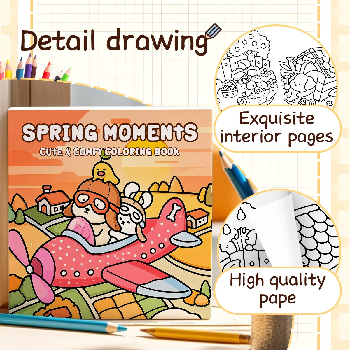 SPRING MOMENTS Coloring Book for Adults Featuring Cartoon Bold-easy Patterns for Relaxation Kids DIY Painting Drawing Books