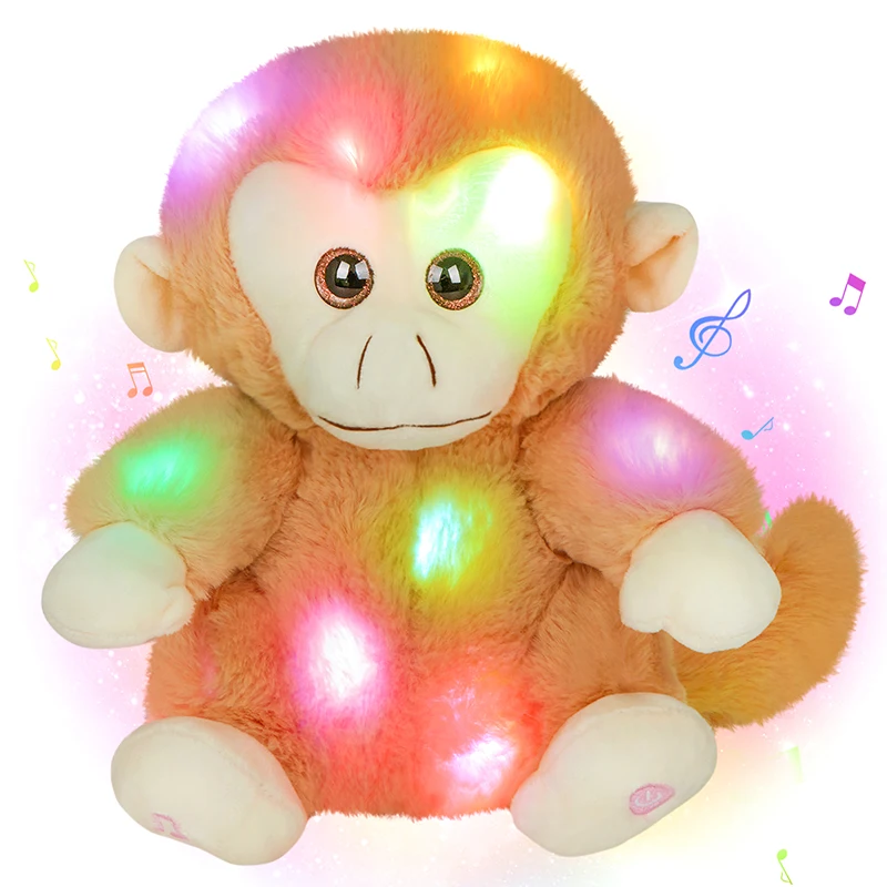 

35cm Monkey Musical Plush Toys Animals Throw Pillows with LED Light Luminous Knitted Boy Baby Doll Birthday Gift for Girls