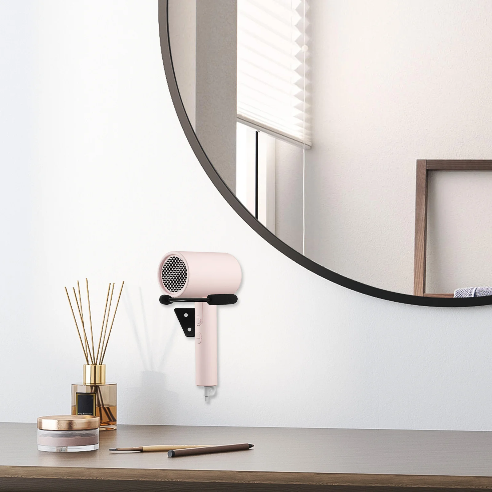 

2Pcs Wall Mounted Hair Dryer Holder Metal Organizer Rack for Bathroom Salon Hair Tool Storage Stand Accessories