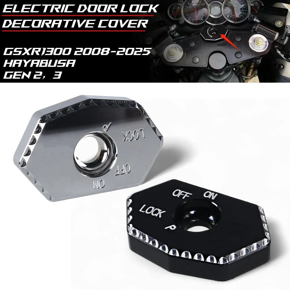

Motorcycle CNC Aluminum Electric Door Lock, Key Lock Decorative Cover for SUZUKI Hayabusa GSXR1300 2008-2025 GEN2,3