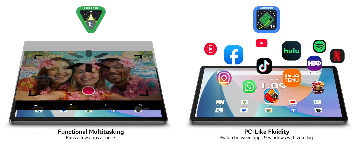 KINGRID T50 Android 16 Tablet PC 10.9 Inch HD IPS Display Octa-Core Unisoc T615 24GB (6+18) RAM 128GB ROM 8000mAh Battery Dual Band 5G WiFi Bluetooth 5.0 GPS Google Play OTG Type-C Tablet for Online Learning Gaming Video Streaming Office Entertainment