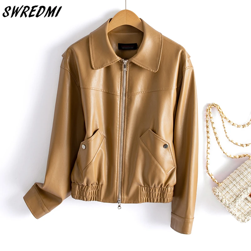 Faux Leather Jacket England High Quality Solid Clothes Coat M-3XL Spring And Autumn Zipper Clothing Woman Chaquetas  SWREDMI