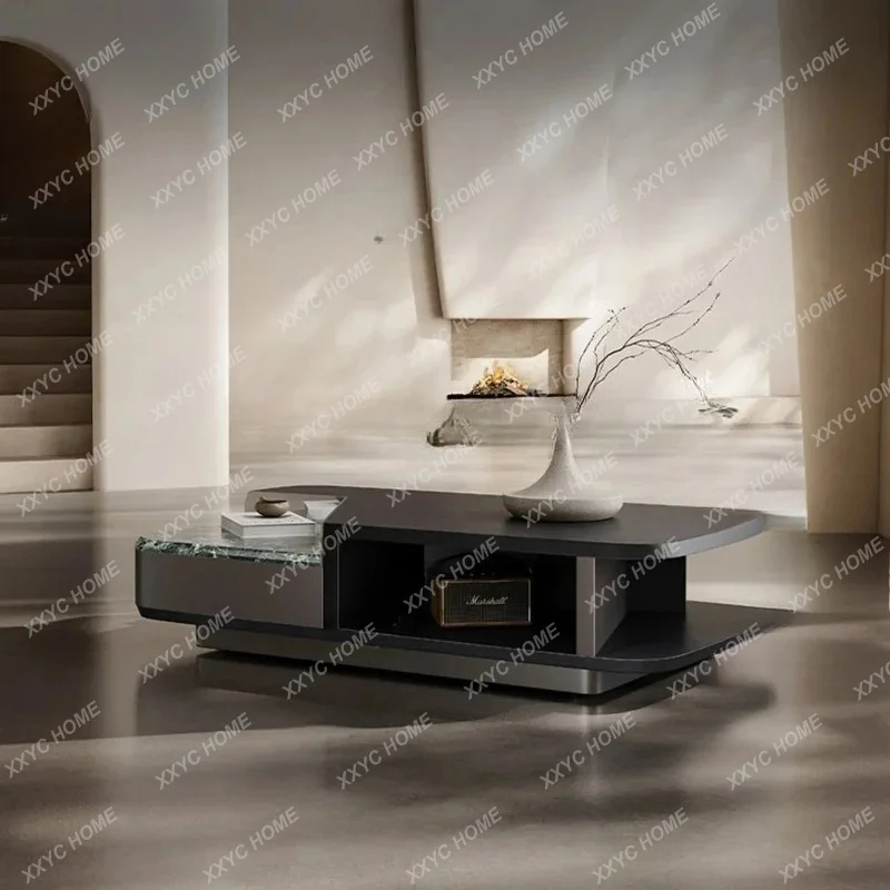 

Q modern minimalist stainless steel green marble coffee table