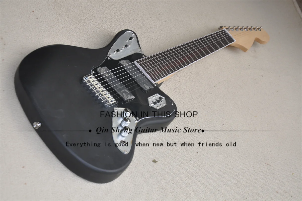 8-String Electric Guitar,Jag Guitar,Matte Black Body,HH pickups,Chrome Bridge