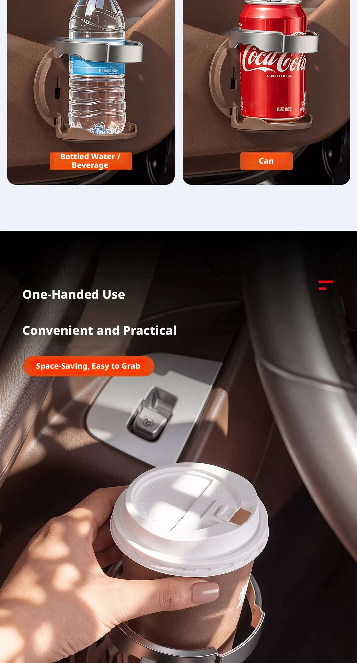 SEAMETAL Auto-Getränkehalter, klappbar, ABS-Design, elastischer Rückenclip, doppelter Verwendungszweck, Türseitenklemme, Handyhalterung, Innenraum-Aufbewahrungszubehör – Detail 5