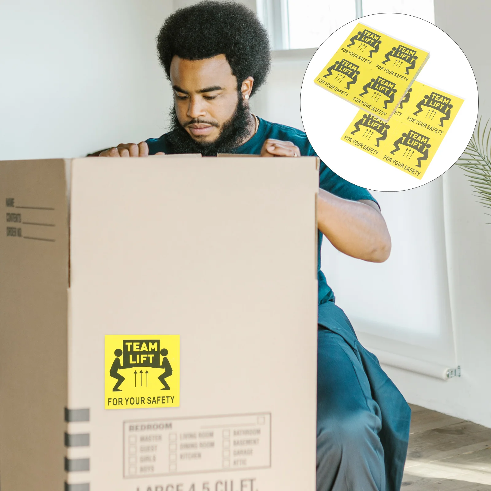 

100pcs Team Lift Required Warning Stickers Heavy Object Labels Durable Adhesive Decals For Shipping Factory Industrial Use