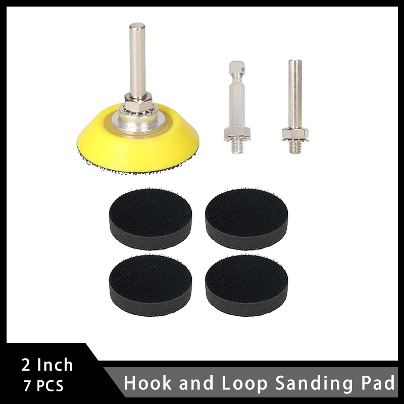 2 Inch Hook and Loop Sanding Pad 7 Pcs with 1/4 inch Soft Foam Layer Pad for Polishing Metal Wood Car Pneumatic Grinder