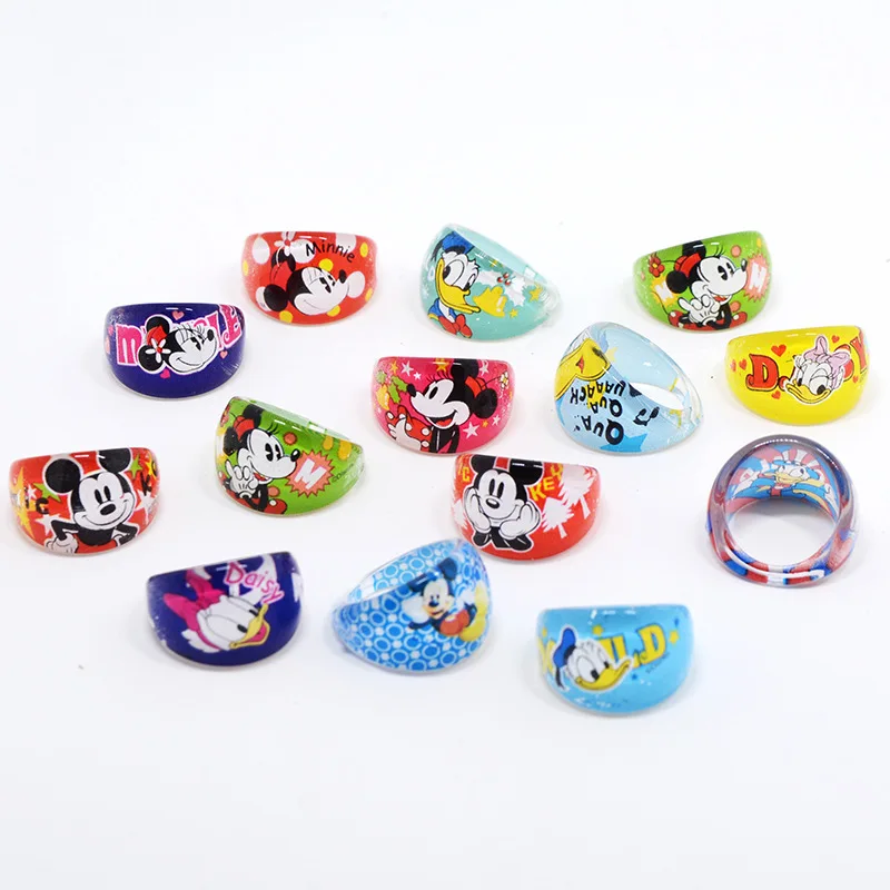 Disney Anime Stitch Ring Kawaii Mickey Mouse Frozen Acrylic Ring Cartoon Children Hand Jewelry Accessories Gifts