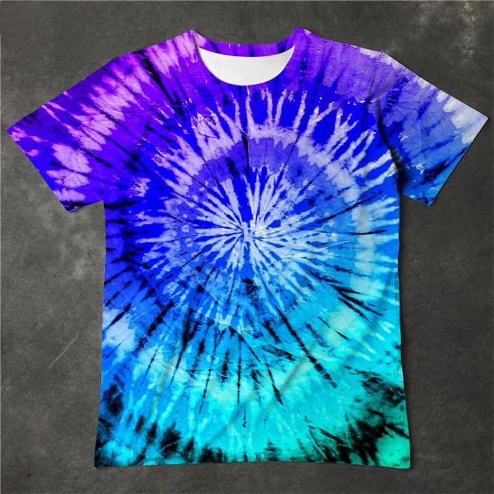 Retro 3D Neon T Shirt Psychedelic Gradient Color Tie-dye 3D Printed Street Tshirt Men And Women O Neck Fashion Short Sleeve Tops