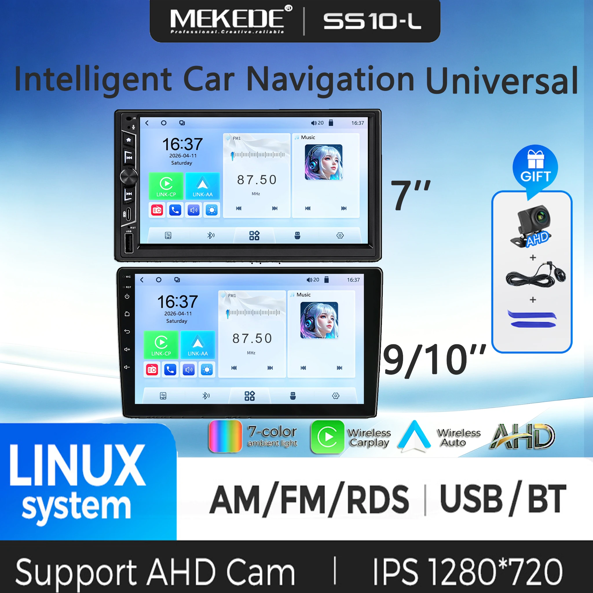 MEKEDE Autoradio con schermo Linux da 7/9/10 pollici, universale per Toyota, Renault, Peugeot, VW, Fiat, Ford, Skoda, Opel, Toyota, BMW, Benz, Audi, Citroen, con Carplay wireless, Android Auto,