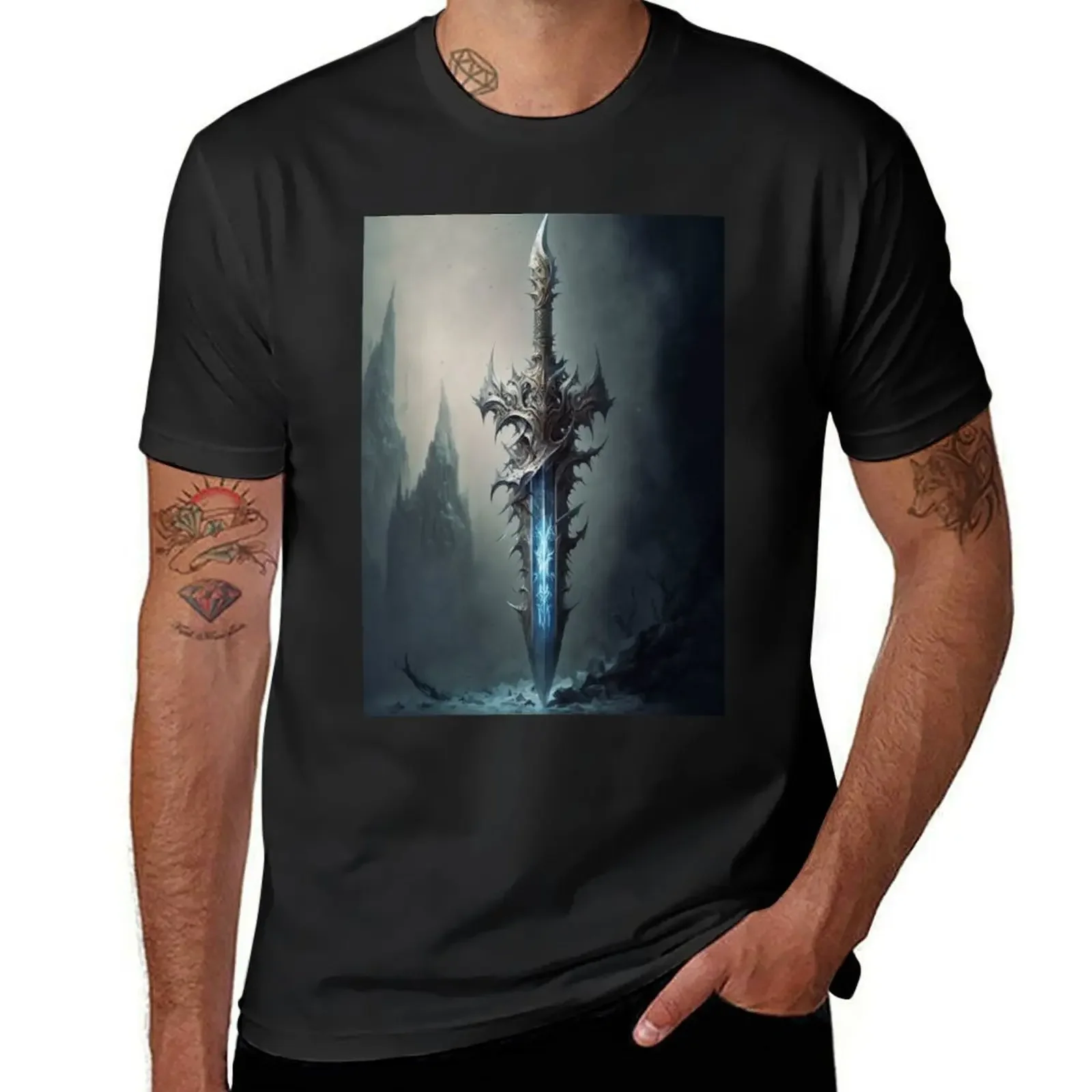 Shining Sword in the cave T-Shirt customizeds anime clothes vintage clothes korean fashion oversized t shirt men