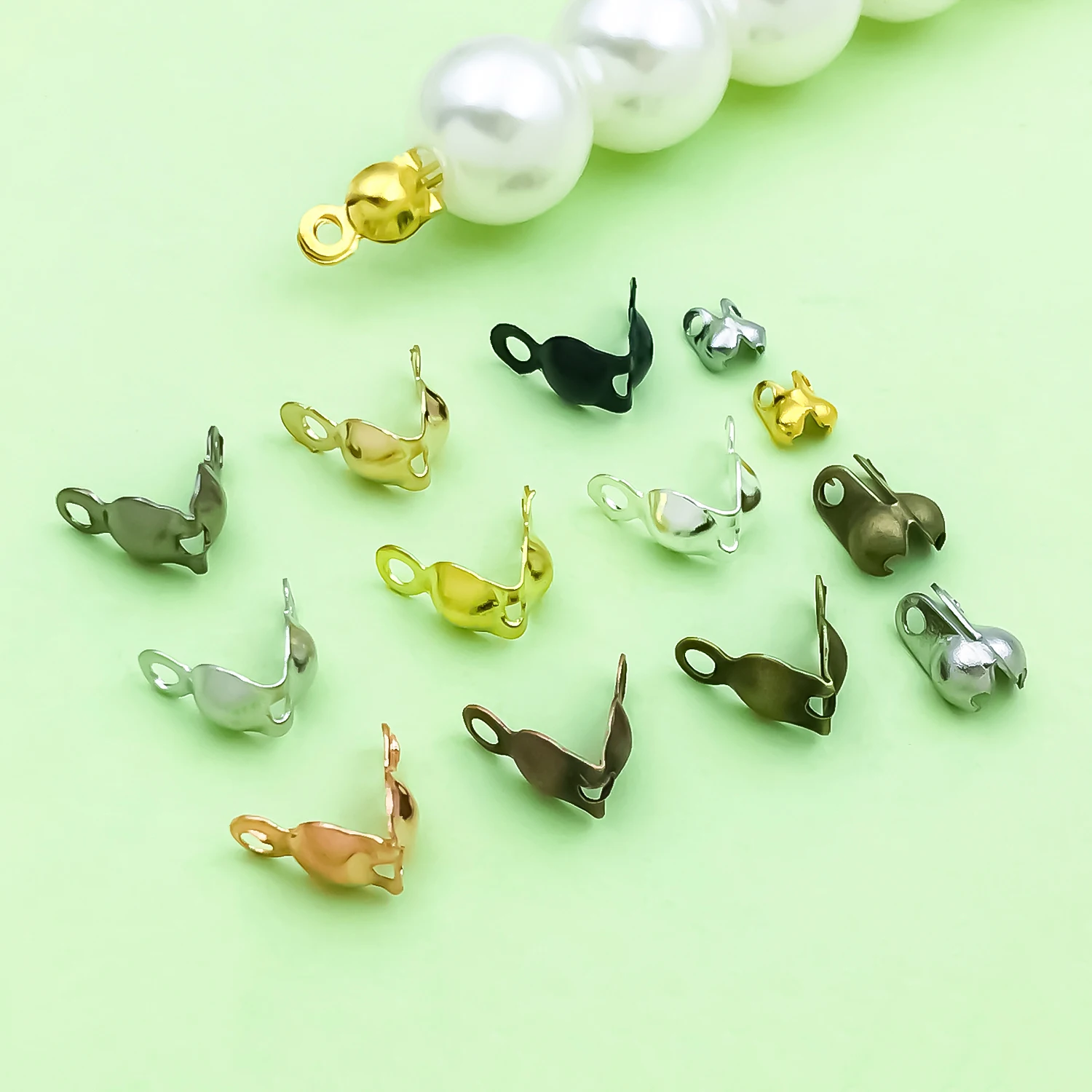100pcs Iron Bead Knot Tips Calotte Ends For Bracelet Necklace Pearl Crimp Covers Clasp Connector DIY Jewelry Making Accessories