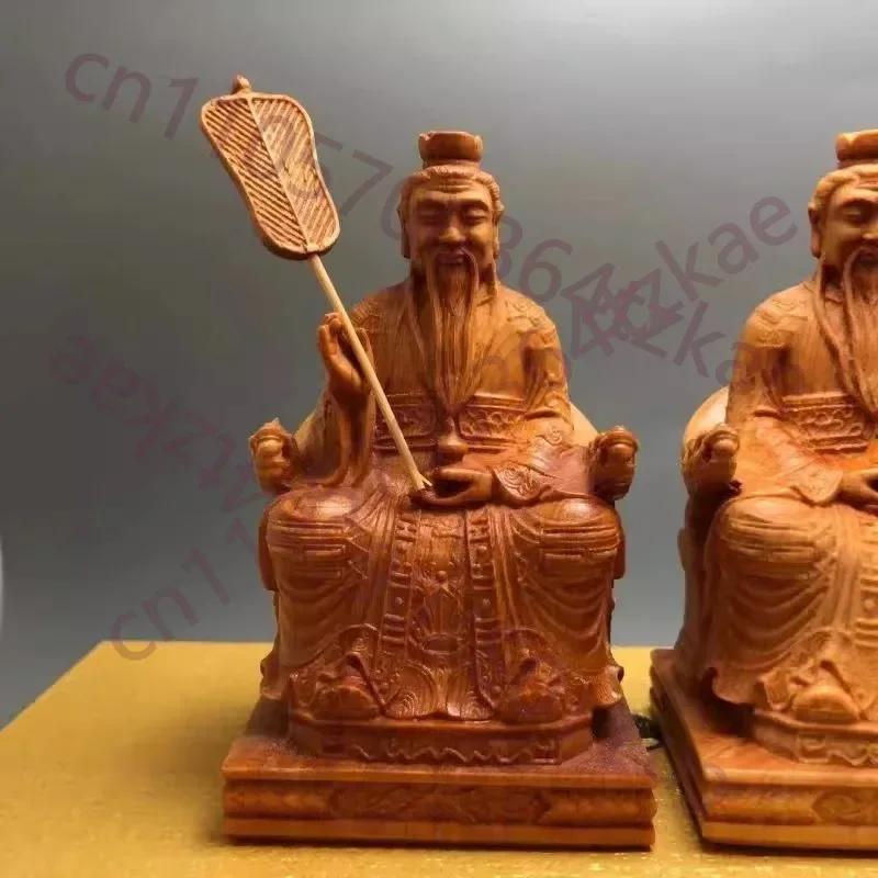 Taoist Deities Wood Carvings, Sanqing Statues Set, Handcrafted Laozi Yuan Shi Tian Zun Figurines for Home Temple Decor