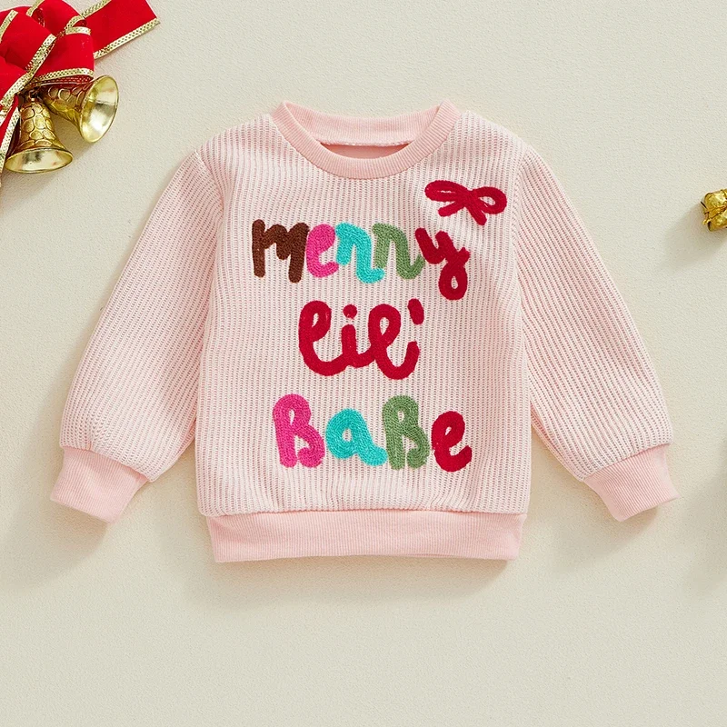 Christmas Newborn Baby Girls Boys Warm Sweaters 0-24M Letter Embroidered Long Sleeve Round Neck Knitted Pullover Casual Tops