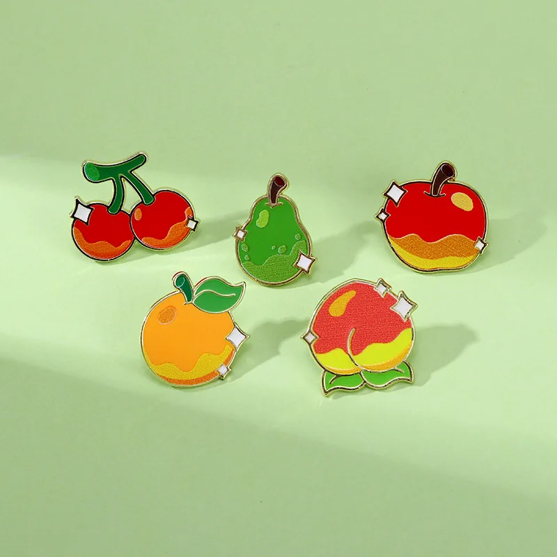 Cute Fruit Brooches Alloy Enamel Apple Peach Cherry Badge DIY Clothes Bags Shoes Hat Scarf T-shirt