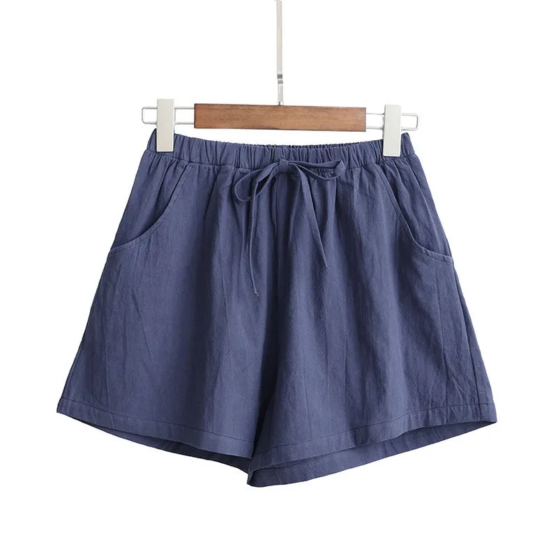 Damen Baumwoll-Leinen-Shorts 2026 – Neue Sommer High-Waist Freizeit-Sportshorts für Damen, einfarbig mit Taschen, lockere Strand-Shorts – Detail 11