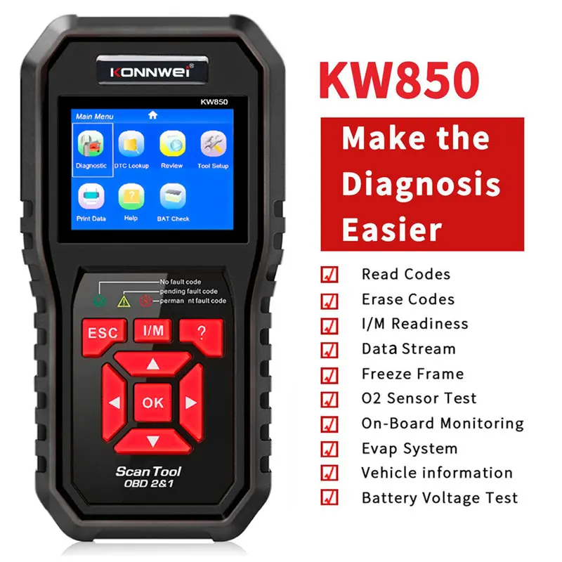 

KONNWEI Car OBD2 Scanner KW850 Professional Car Diagnostic Tools OBD 2 Check Engine Check Automotive Code Reader Scanner