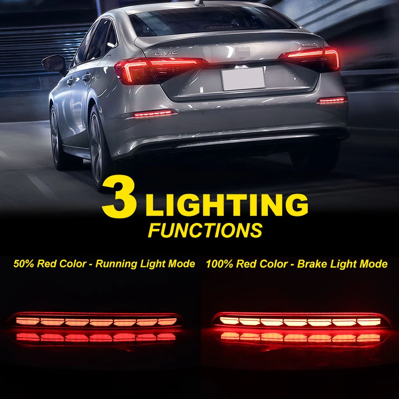 2PCS LED Bumper Reflector Lights Tail Brake Rear Fog Lamps For 2022 -2024 Honda Civic Sedan Dynamic Turn Signal Lamp