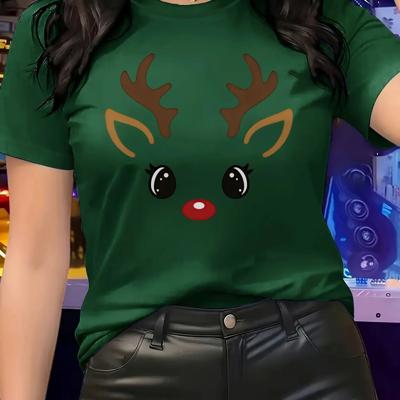 

Cute Christmas Elk Print Women's T-Shirt 3D Cartoon Casual O-Neck Short Sleeve Top Street Y2k Fashion Breathable Female Clothing