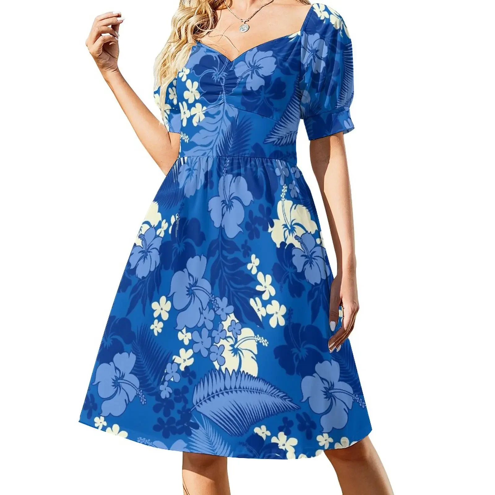 

Kona Bay Hawaiian Hibiscus Aloha Shirt Print - Royal Blue Short-Sleeved Dress dress women summer 2025 women's evening dresses