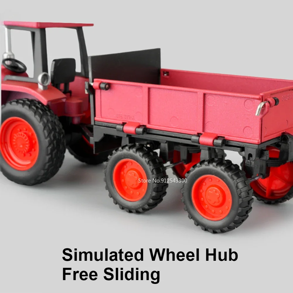 1:24 Four-wheel Walking Tractor Model Toy Alloy Body Rubber Tire Retro Agricultural Vehicles Models Sound Light Sliding Gifts